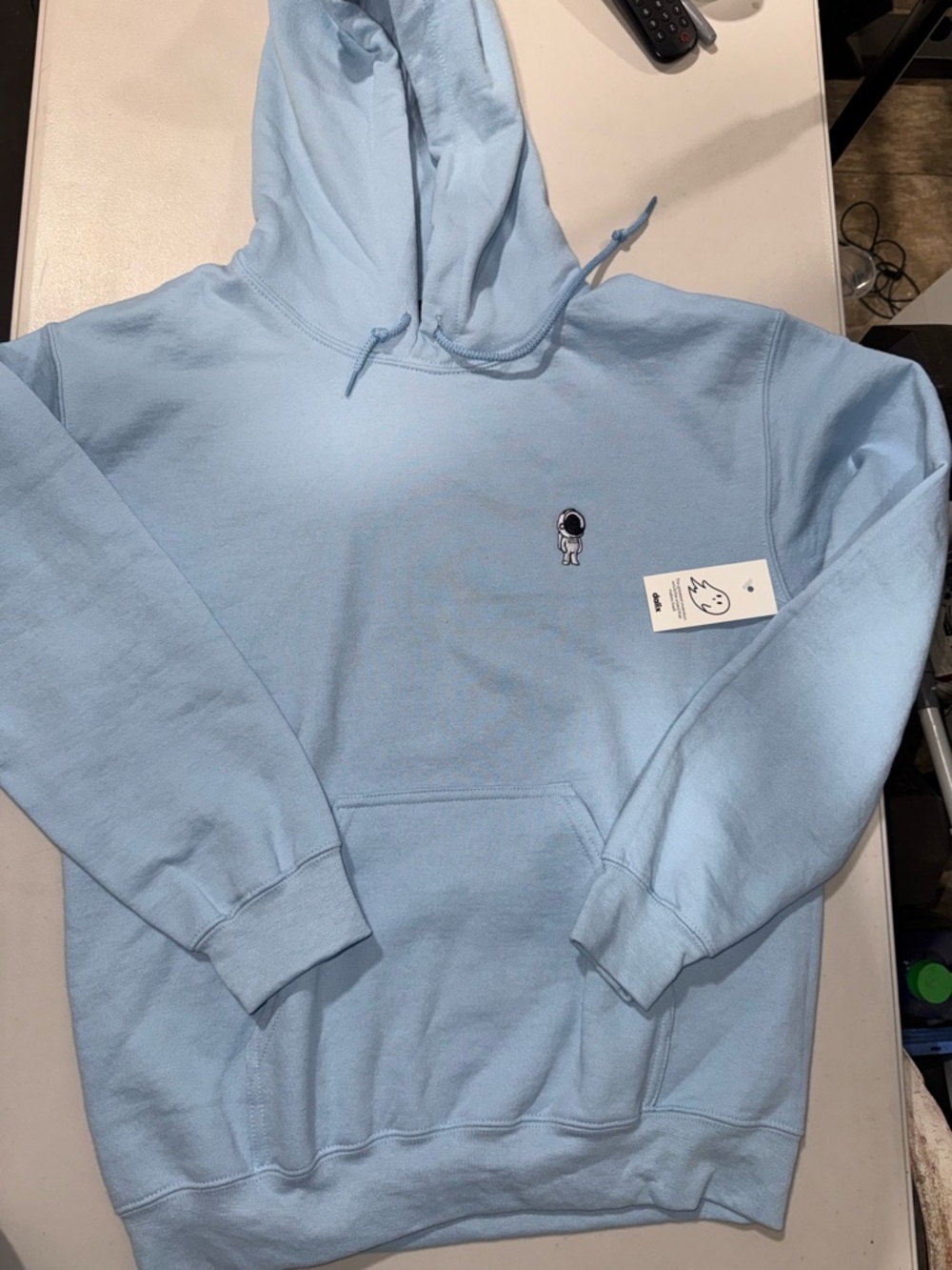 Light Blue Men's Hoodie Sweatshirt with Small Astronaut Embroidery